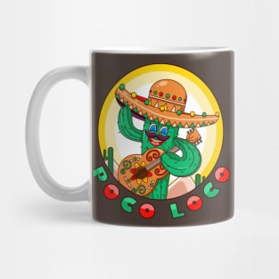 Poco loco, a cartoon cactus mascot in a Mexican hat who plays the guitar Mug